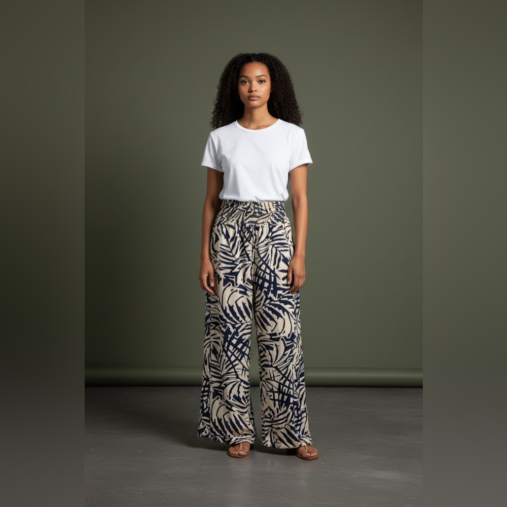 Patrons of Peace Resort Wide Leg Pants | Tropical Beach Print